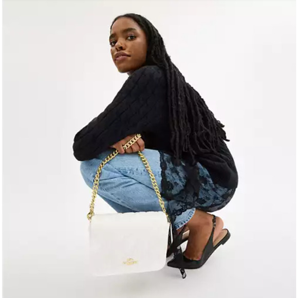 Coach Quinn Bag With Quilting Shoulder/Crossbody Bag In Leather/Gold/Chalk CY663 - Picture 10 of 12